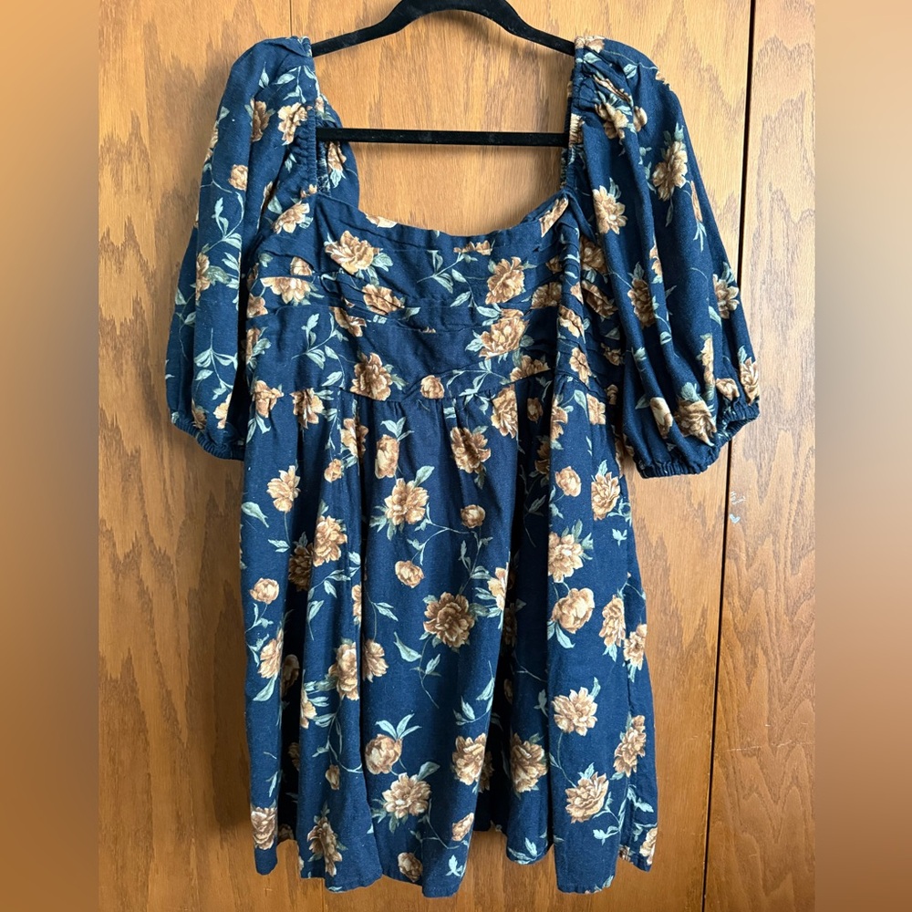 Abercrombie & Fitch Navy Blue Floral Mini Dress with Tan Flowers